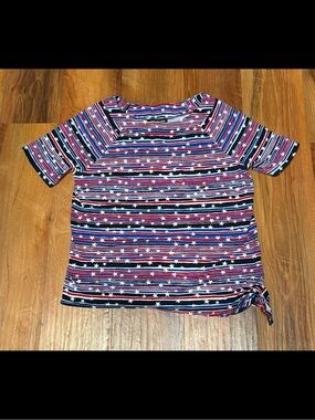 Jones New York Women’s Red, White & Blue Star Stripe Short Sleeve Top XL